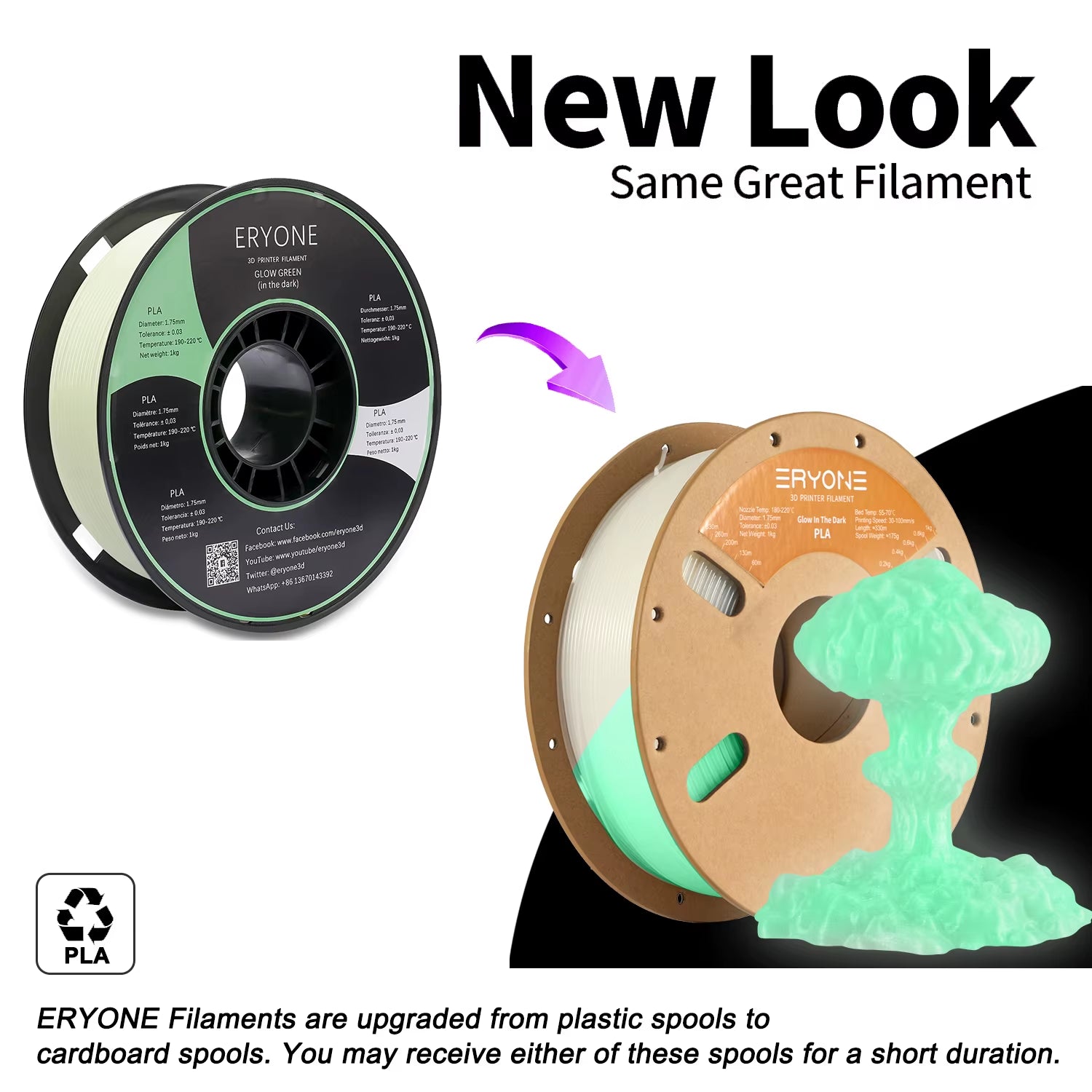 Luminous PLA Filament 1KG 1.75Mm Diameter Glow in the Dark High Quality PLA ±0.03 Tolerance for 3D Printing New Arrival