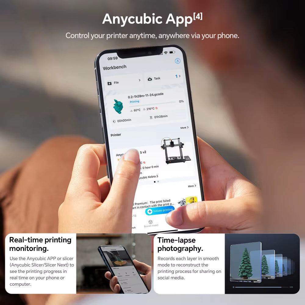 Kobra 3 V2 600Mm/S Fast Printing 3D Printer 8 Colors ACE Pro Filament Auto Drying  APP Control 3D Printer