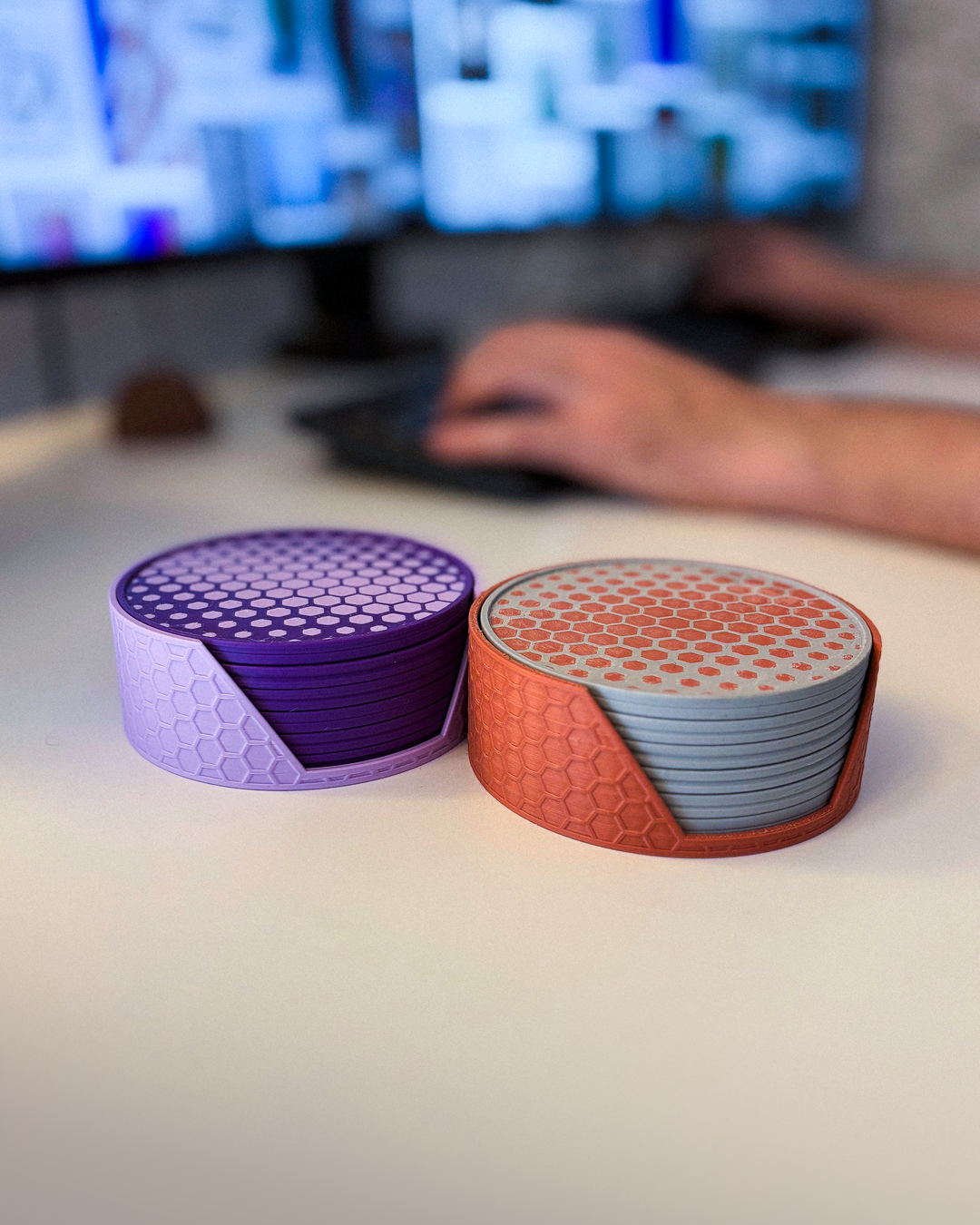 HEXA COASTER – Untersetzer-Set mit Halter (3D-Druck, Wabenstruktur)