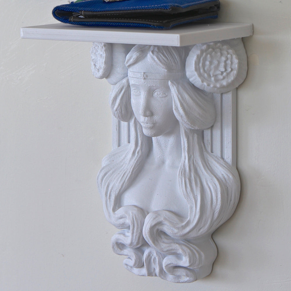 PHAEDRA – Mini-Wandkonsole / Ablage (3D-Druck, Jugendstil-Büste)