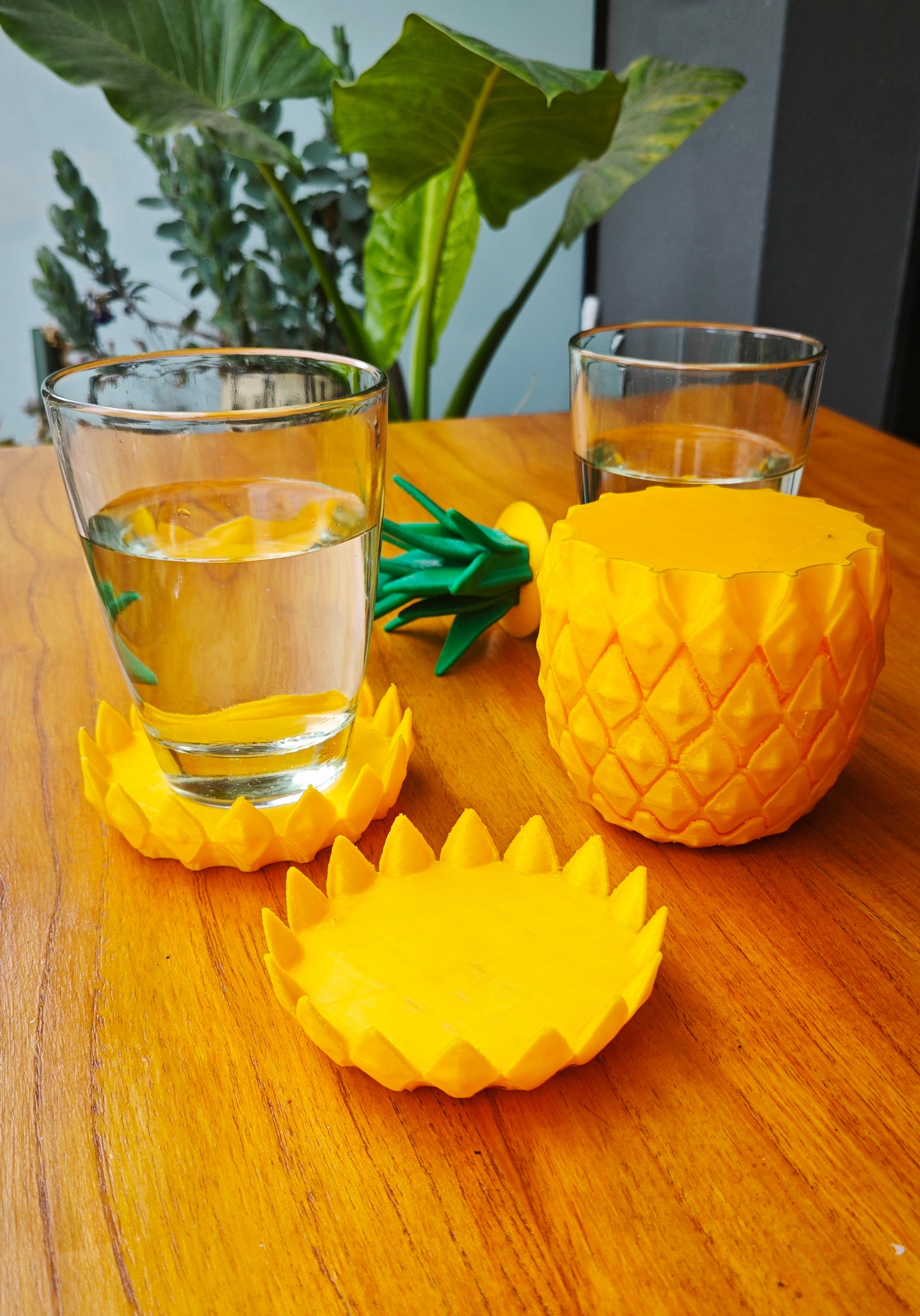 ANANAS COASTER – Untersetzer-Set im Ananas-Look mit Dose/Deckel (3D-Druck)