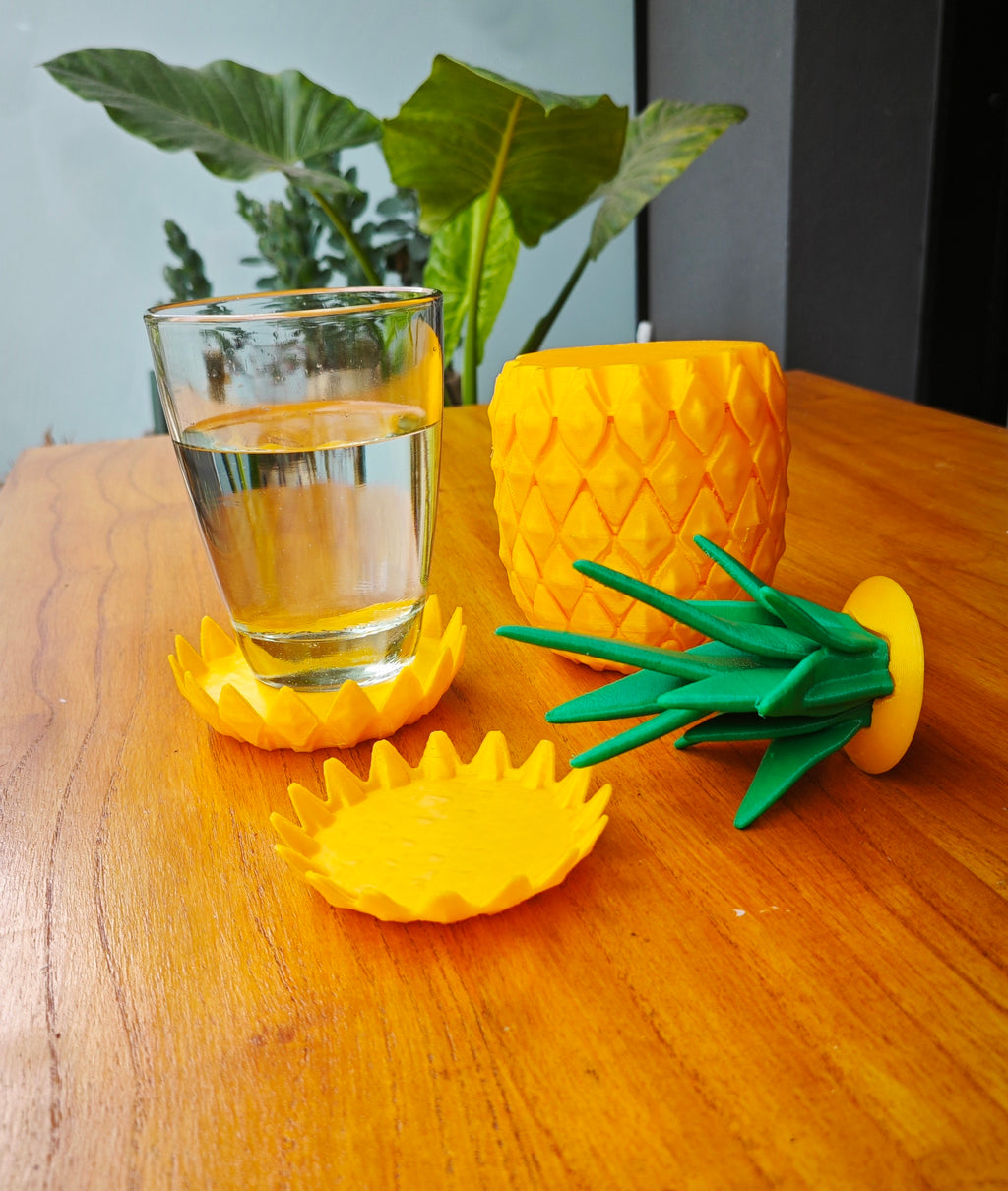ANANAS COASTER – Untersetzer-Set im Ananas-Look mit Dose/Deckel (3D-Druck)