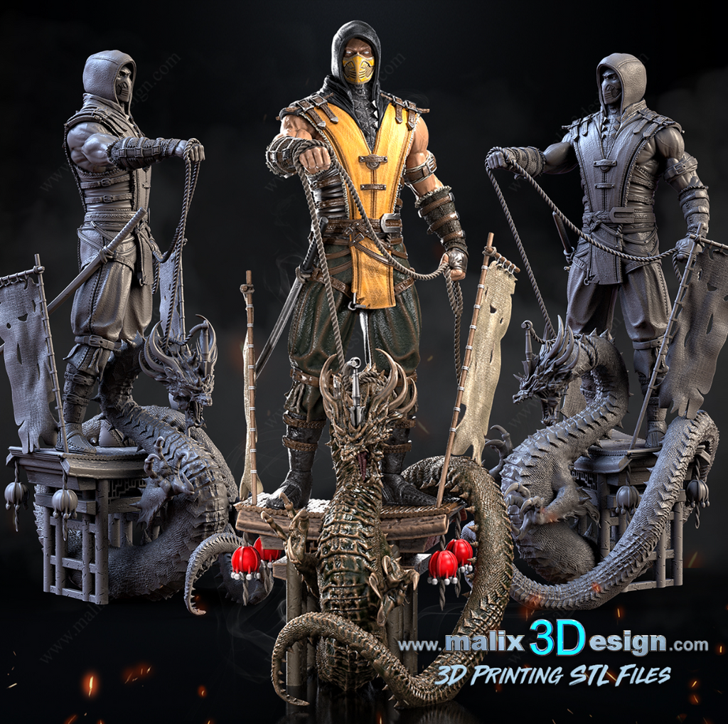 Scorpion Mortal Kombat Figur Fan Art-3D Druck- Maßstab 1:6
