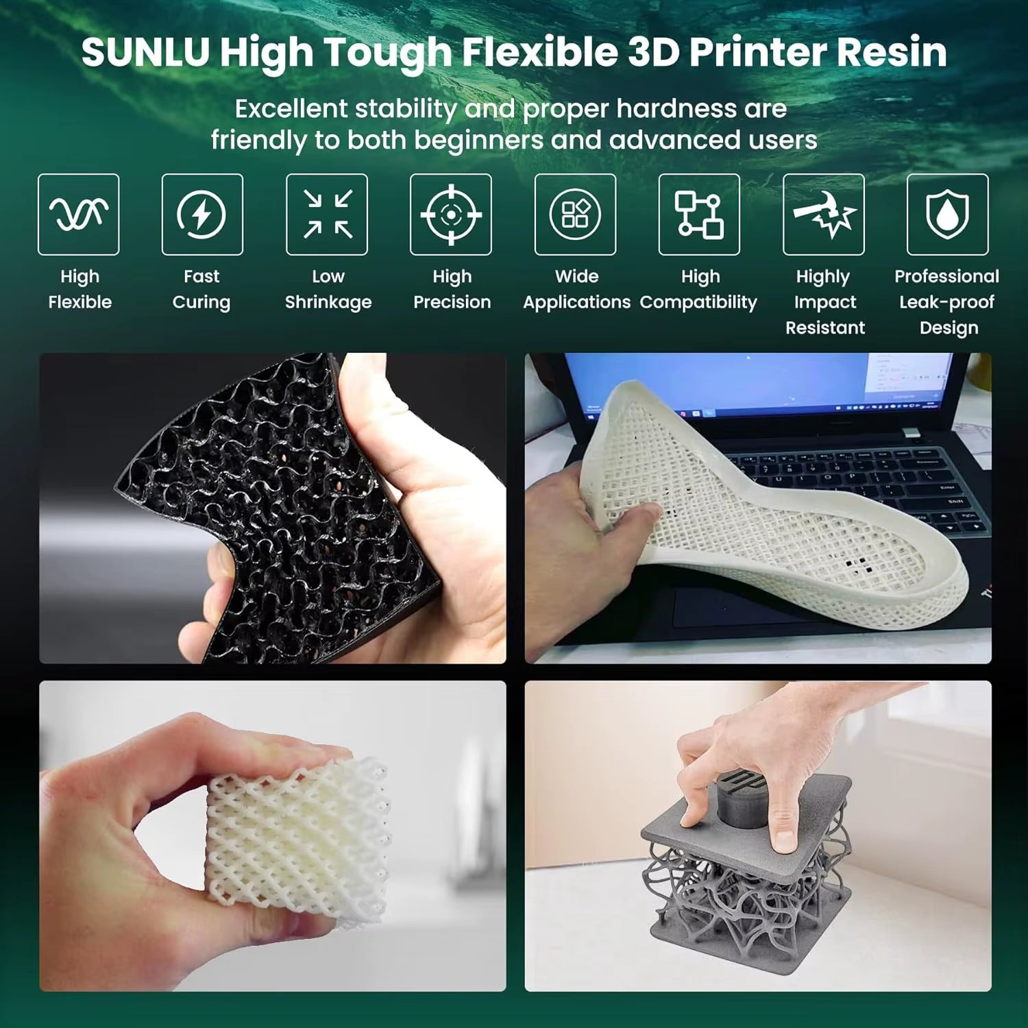1KG Nylon-Like/Toughness 3D Resin 1000G/Bottle 405Nm Rapid Uv-Curing Photopolymer Resin for 4K/8K LCD/DLP/SLA 3D Printer