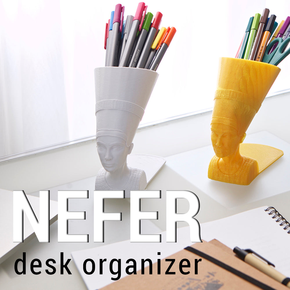 NEFER – Schreibtisch-Organizer / Stiftehalter (3D-Druck, Nofretete-Style)