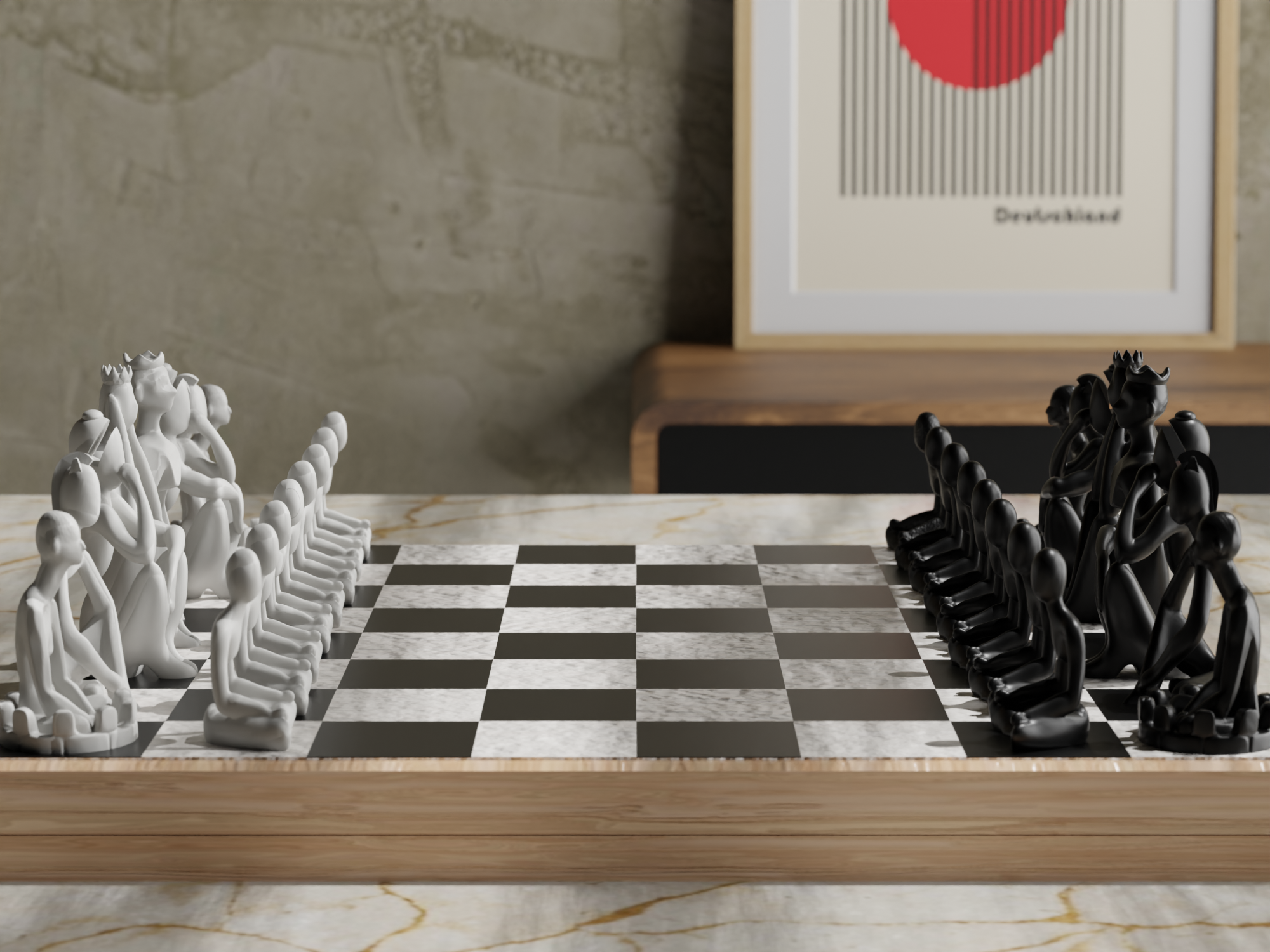 YOGA CHESS – Komplettset mit 3D-gedrucktem Schachbrett (ohne Holzplatte)