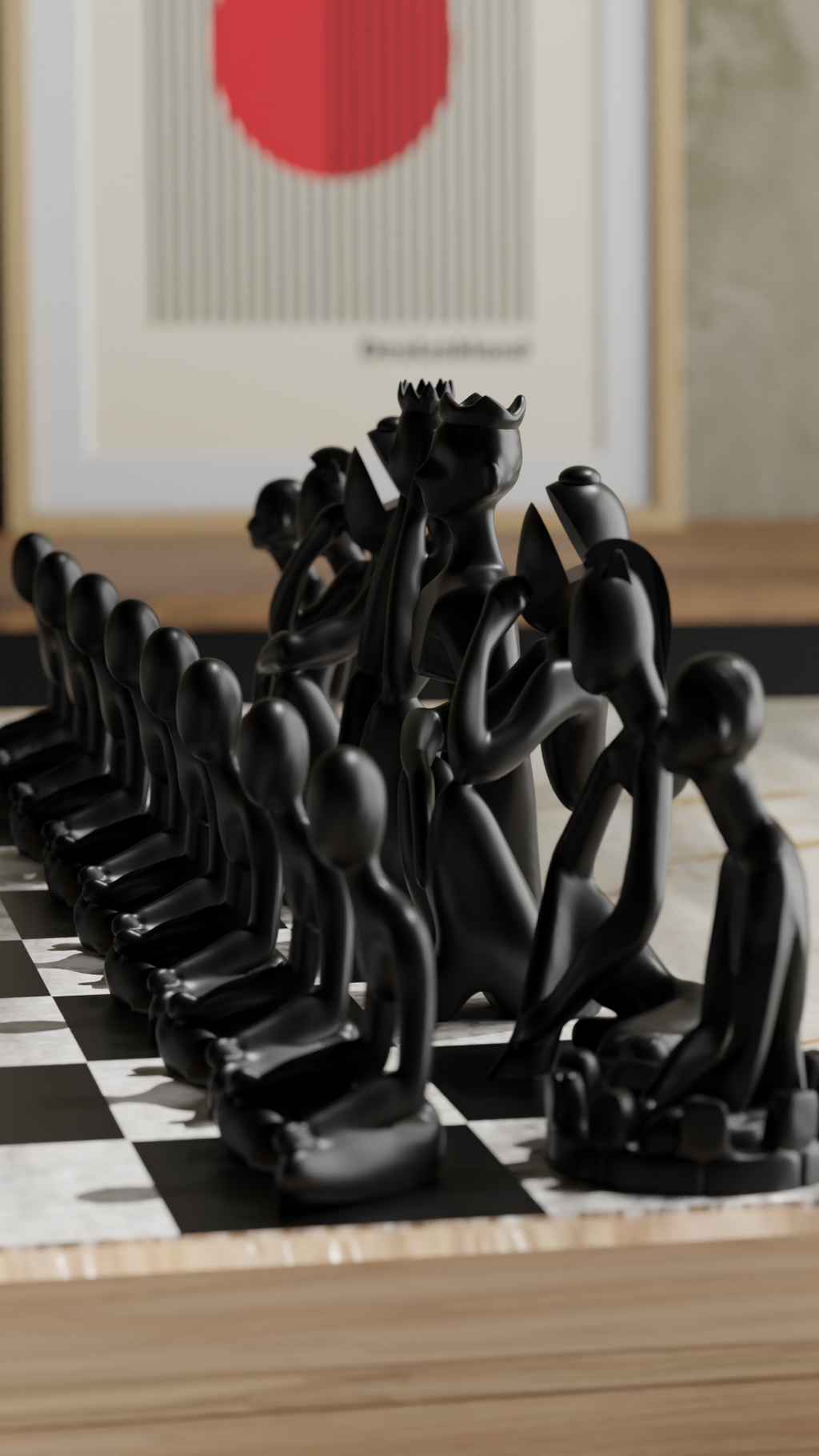 YOGA CHESS – Komplettset mit 3D-gedrucktem Schachbrett (ohne Holzplatte)